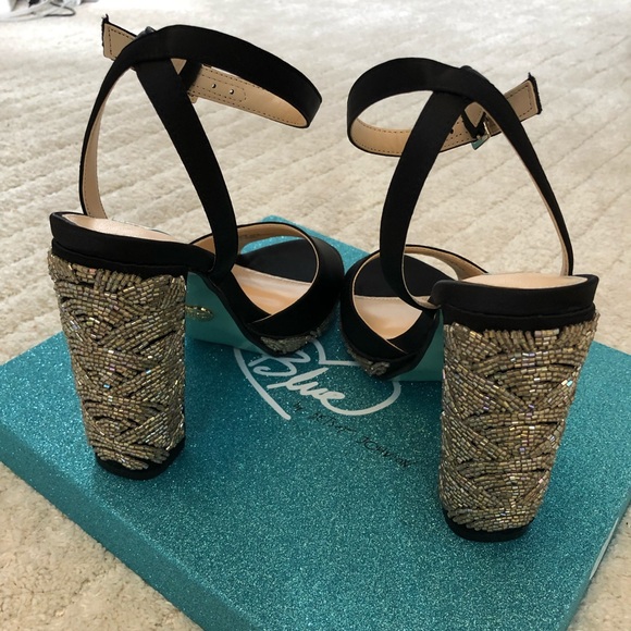 Black Block Heel with Beaded Embellishment - Picture 6 of 8